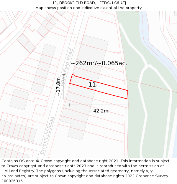 11, BROOKFIELD ROAD, LEEDS, LS6 4EJ: Plot and title map