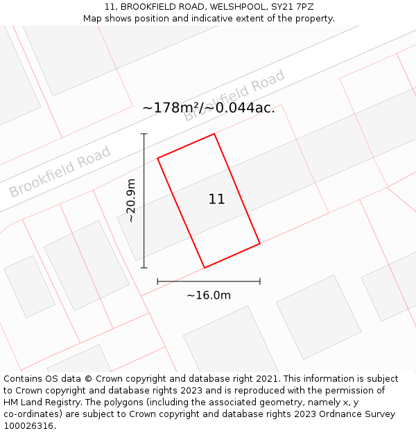 11, BROOKFIELD ROAD, WELSHPOOL, SY21 7PZ: Plot and title map