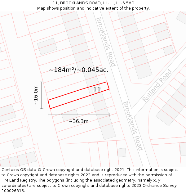 11, BROOKLANDS ROAD, HULL, HU5 5AD: Plot and title map