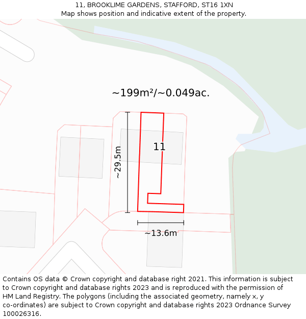 11, BROOKLIME GARDENS, STAFFORD, ST16 1XN: Plot and title map