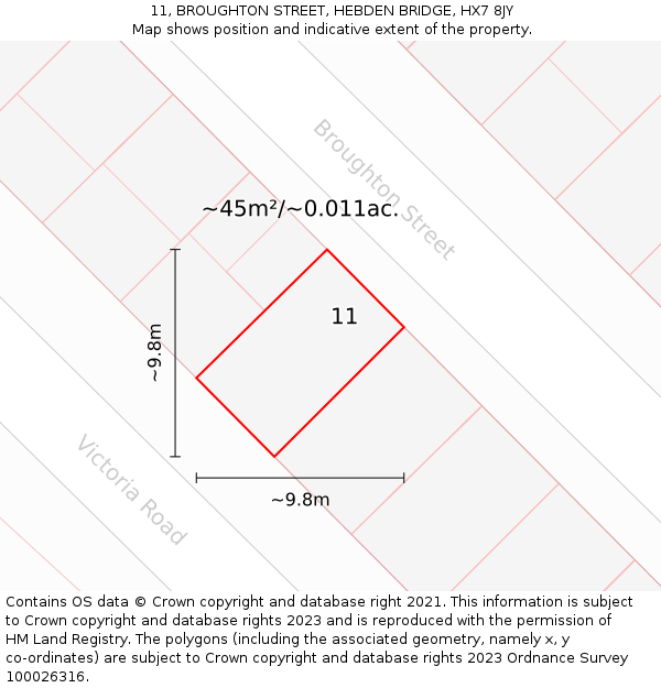 11, BROUGHTON STREET, HEBDEN BRIDGE, HX7 8JY: Plot and title map