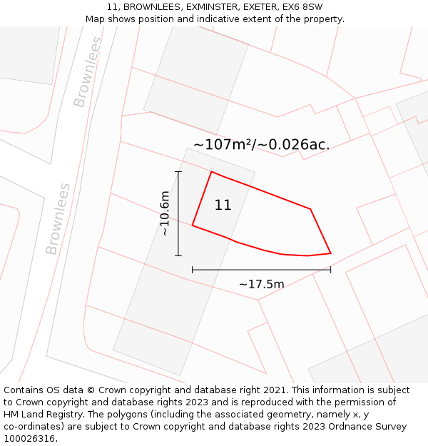 11, BROWNLEES, EXMINSTER, EXETER, EX6 8SW: Plot and title map