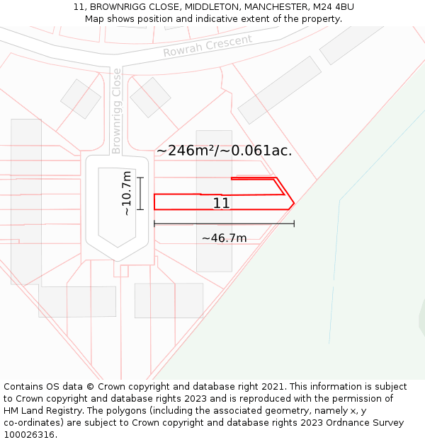 11, BROWNRIGG CLOSE, MIDDLETON, MANCHESTER, M24 4BU: Plot and title map