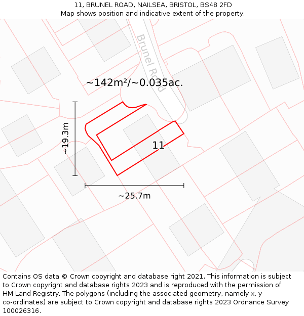 11, BRUNEL ROAD, NAILSEA, BRISTOL, BS48 2FD: Plot and title map