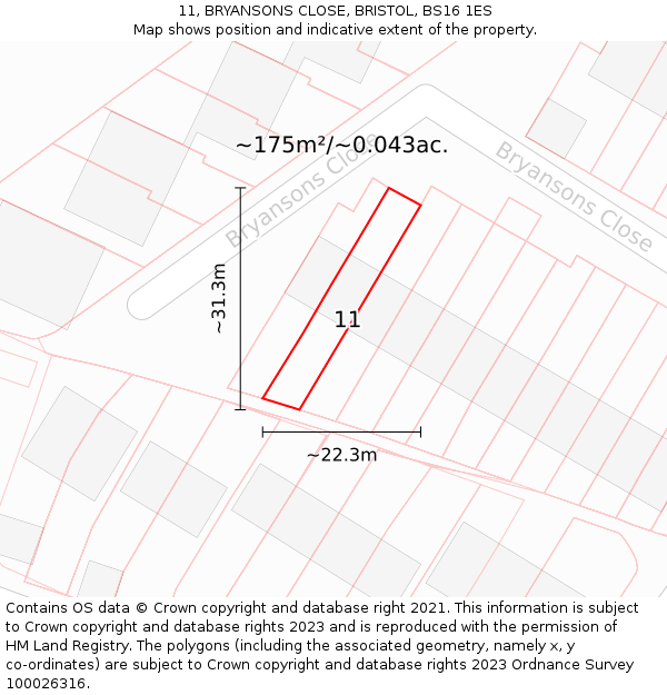 11, BRYANSONS CLOSE, BRISTOL, BS16 1ES: Plot and title map