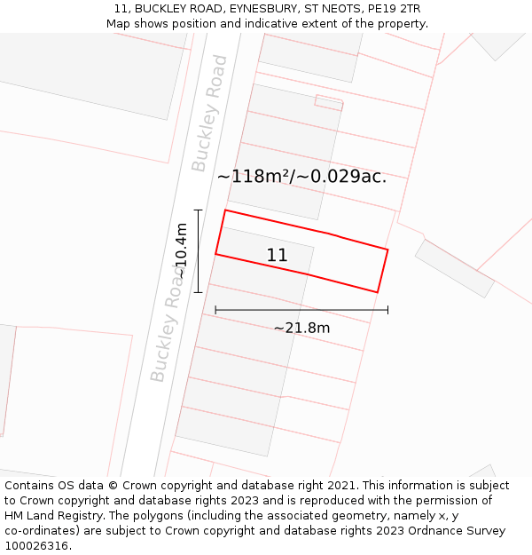 11, BUCKLEY ROAD, EYNESBURY, ST NEOTS, PE19 2TR: Plot and title map