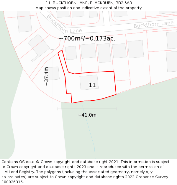 11, BUCKTHORN LANE, BLACKBURN, BB2 5AR: Plot and title map