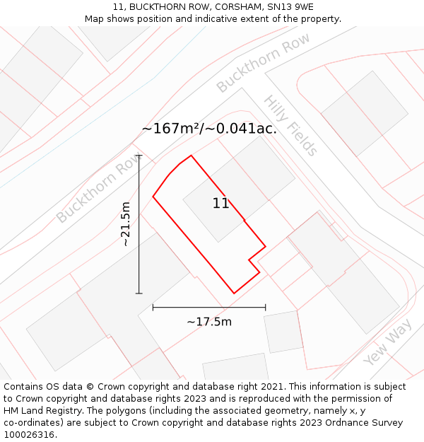 11, BUCKTHORN ROW, CORSHAM, SN13 9WE: Plot and title map
