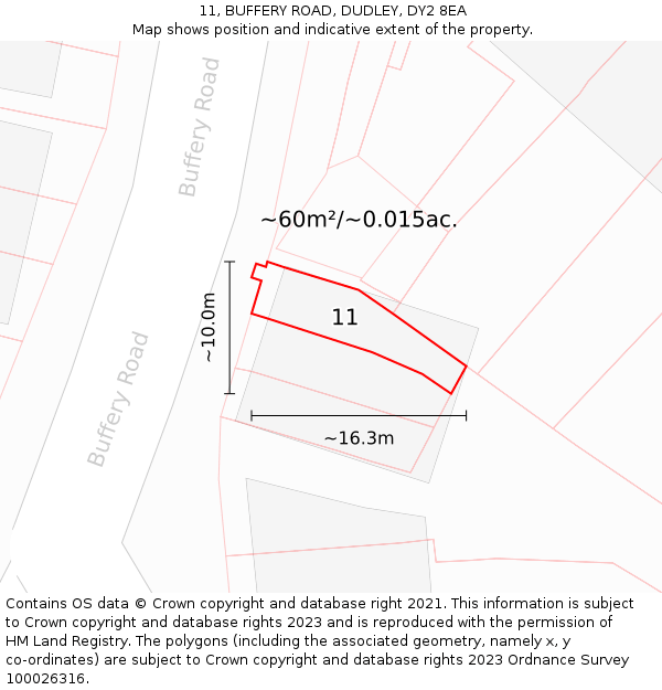 11, BUFFERY ROAD, DUDLEY, DY2 8EA: Plot and title map