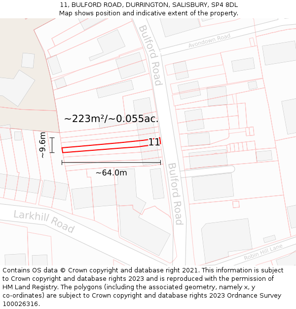 11, BULFORD ROAD, DURRINGTON, SALISBURY, SP4 8DL: Plot and title map