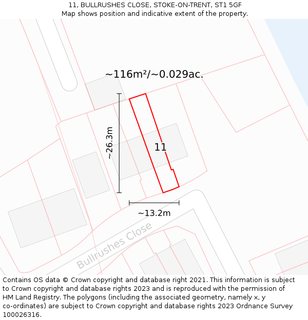 11, BULLRUSHES CLOSE, STOKE-ON-TRENT, ST1 5GF: Plot and title map