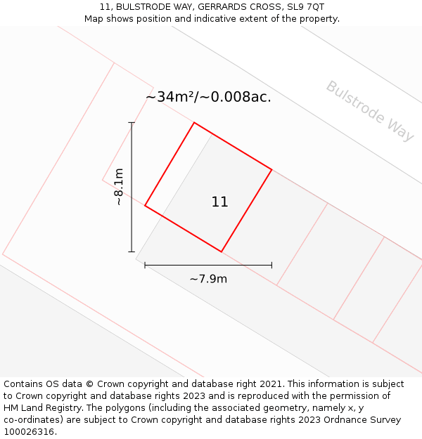 11, BULSTRODE WAY, GERRARDS CROSS, SL9 7QT: Plot and title map