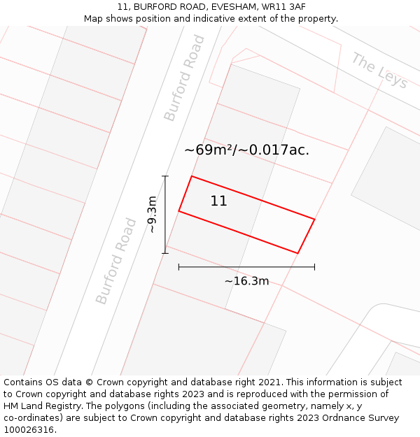 11, BURFORD ROAD, EVESHAM, WR11 3AF: Plot and title map