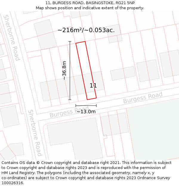 11, BURGESS ROAD, BASINGSTOKE, RG21 5NP: Plot and title map