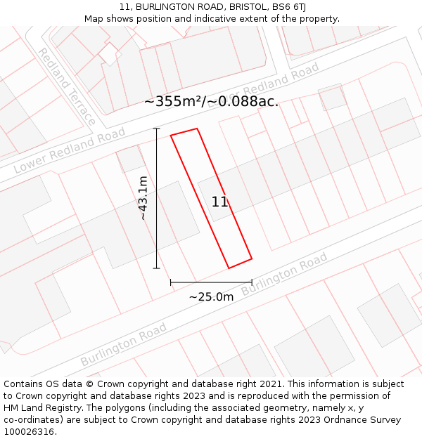 11, BURLINGTON ROAD, BRISTOL, BS6 6TJ: Plot and title map