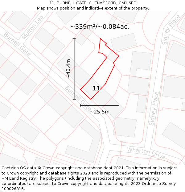 11, BURNELL GATE, CHELMSFORD, CM1 6ED: Plot and title map