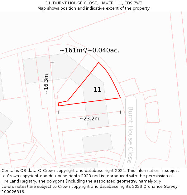 11, BURNT HOUSE CLOSE, HAVERHILL, CB9 7WB: Plot and title map