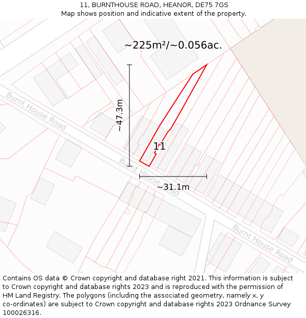 11, BURNTHOUSE ROAD, HEANOR, DE75 7GS: Plot and title map
