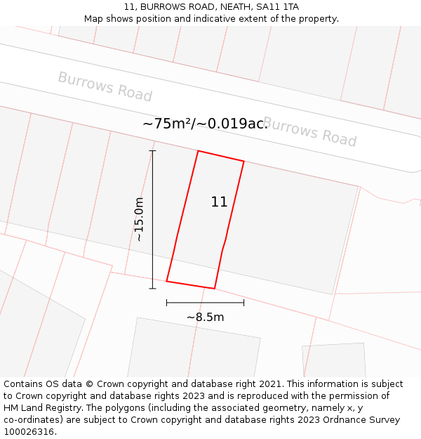 11, BURROWS ROAD, NEATH, SA11 1TA: Plot and title map