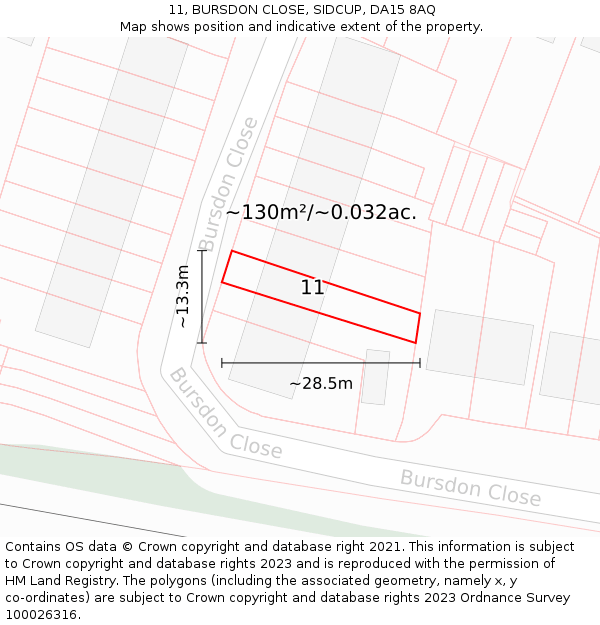 11, BURSDON CLOSE, SIDCUP, DA15 8AQ: Plot and title map