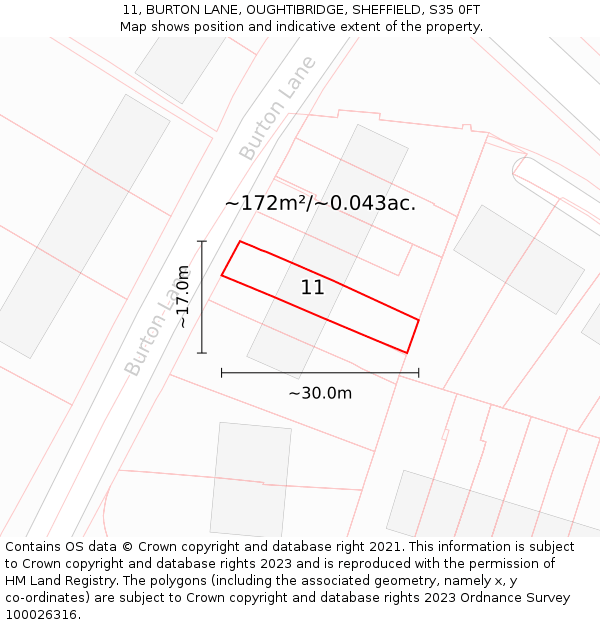 11, BURTON LANE, OUGHTIBRIDGE, SHEFFIELD, S35 0FT: Plot and title map