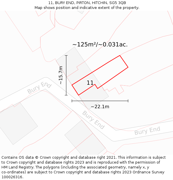11, BURY END, PIRTON, HITCHIN, SG5 3QB: Plot and title map