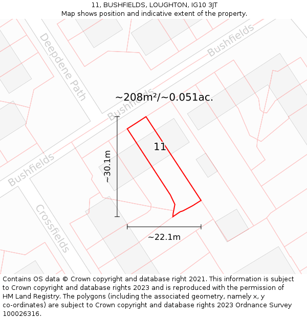 11, BUSHFIELDS, LOUGHTON, IG10 3JT: Plot and title map