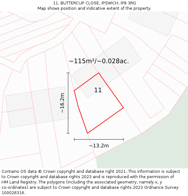 11, BUTTERCUP CLOSE, IPSWICH, IP8 3RG: Plot and title map