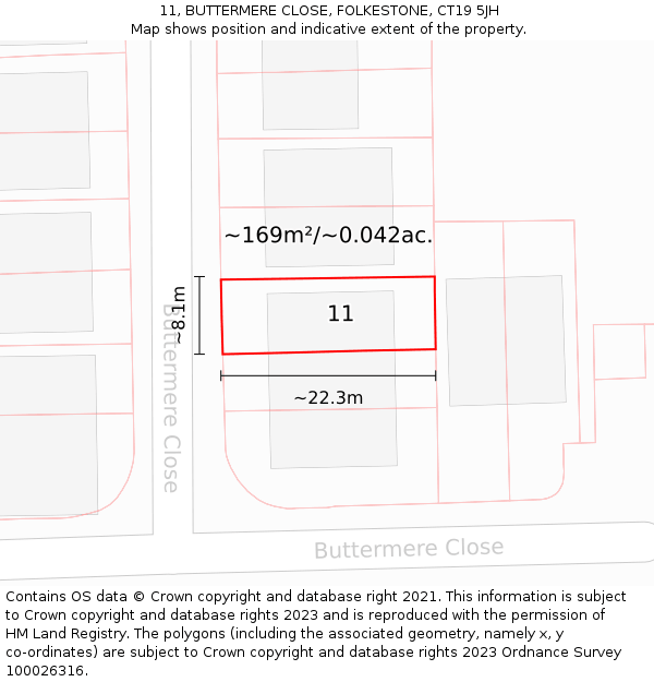 11, BUTTERMERE CLOSE, FOLKESTONE, CT19 5JH: Plot and title map