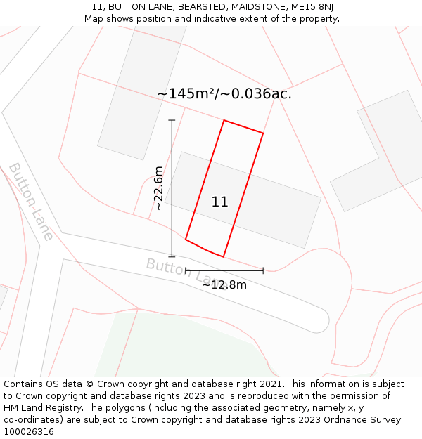 11, BUTTON LANE, BEARSTED, MAIDSTONE, ME15 8NJ: Plot and title map