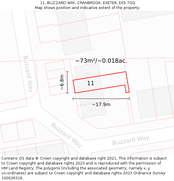 11, BUZZARD WAY, CRANBROOK, EXETER, EX5 7GQ: Plot and title map