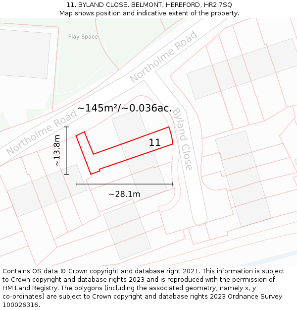 11, BYLAND CLOSE, BELMONT, HEREFORD, HR2 7SQ: Plot and title map