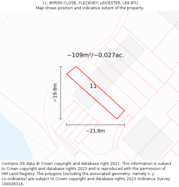 11, BYRON CLOSE, FLECKNEY, LEICESTER, LE8 8TU: Plot and title map