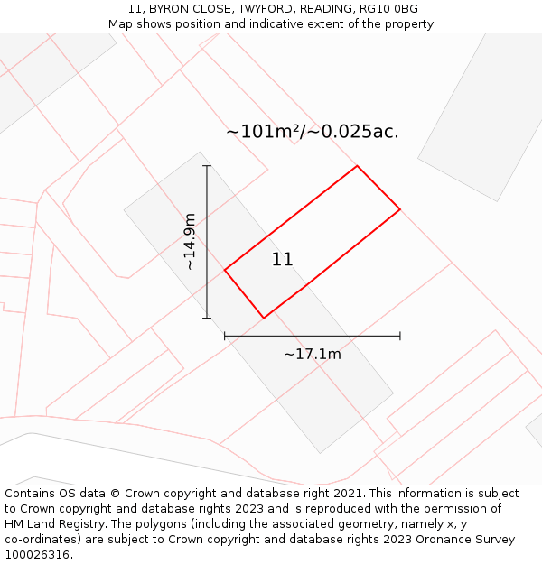 11, BYRON CLOSE, TWYFORD, READING, RG10 0BG: Plot and title map