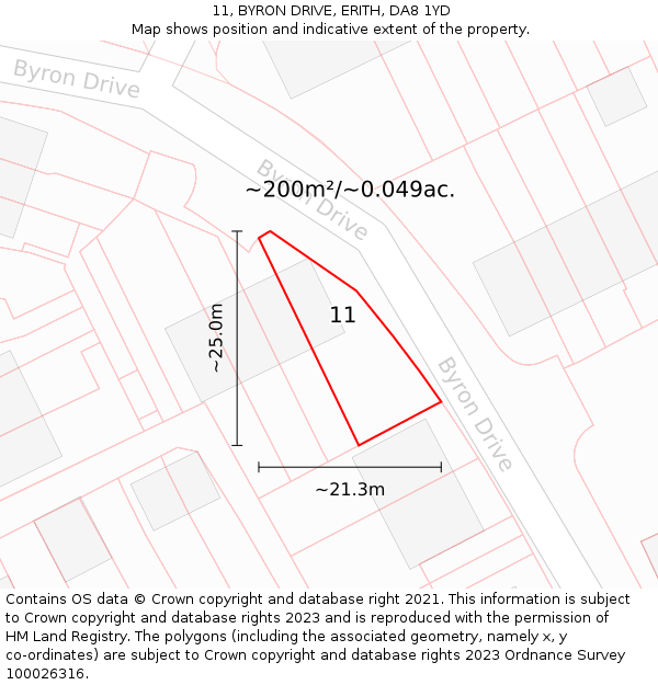 11, BYRON DRIVE, ERITH, DA8 1YD: Plot and title map