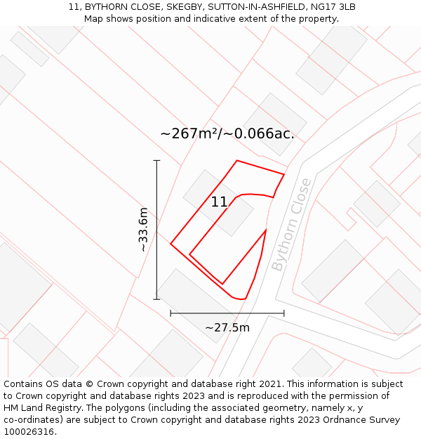 11, BYTHORN CLOSE, SKEGBY, SUTTON-IN-ASHFIELD, NG17 3LB: Plot and title map