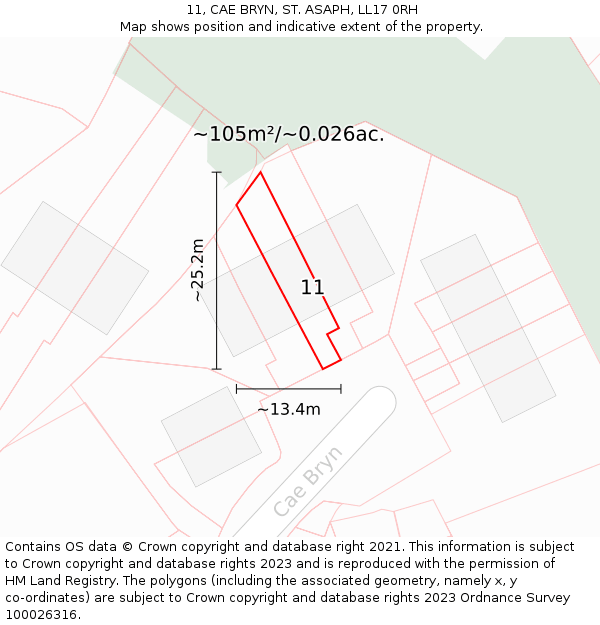 11, CAE BRYN, ST. ASAPH, LL17 0RH: Plot and title map