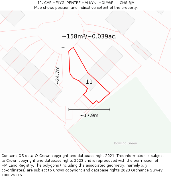 11, CAE HELYG, PENTRE HALKYN, HOLYWELL, CH8 8JA: Plot and title map