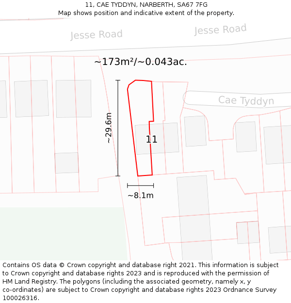 11, CAE TYDDYN, NARBERTH, SA67 7FG: Plot and title map