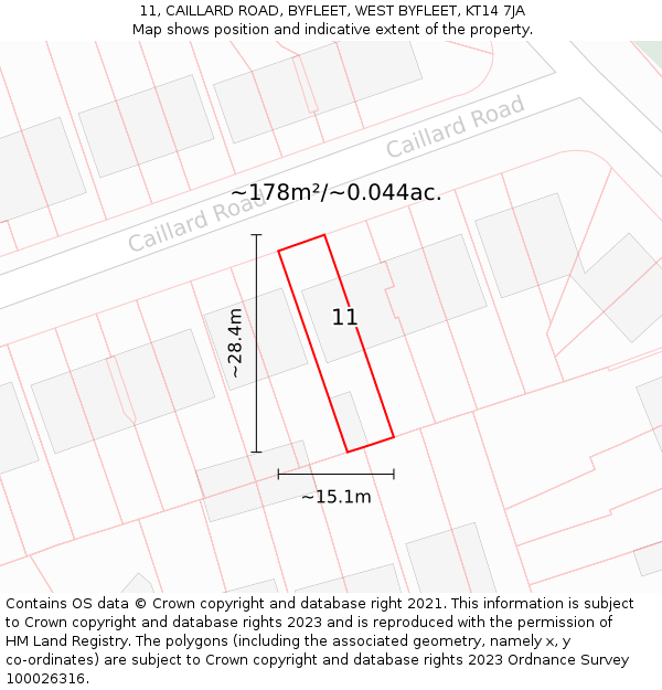 11, CAILLARD ROAD, BYFLEET, WEST BYFLEET, KT14 7JA: Plot and title map