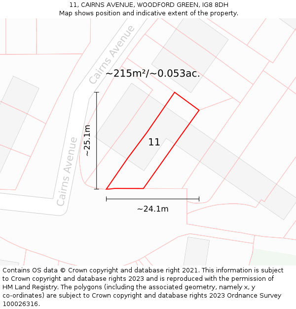 11, CAIRNS AVENUE, WOODFORD GREEN, IG8 8DH: Plot and title map