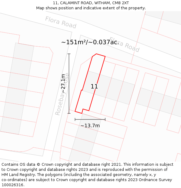 11, CALAMINT ROAD, WITHAM, CM8 2XT: Plot and title map