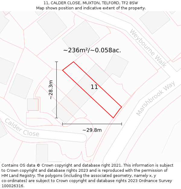 11, CALDER CLOSE, MUXTON, TELFORD, TF2 8SW: Plot and title map