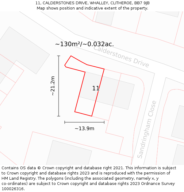 11, CALDERSTONES DRIVE, WHALLEY, CLITHEROE, BB7 9JB: Plot and title map