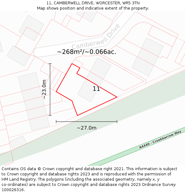 11, CAMBERWELL DRIVE, WORCESTER, WR5 3TN: Plot and title map