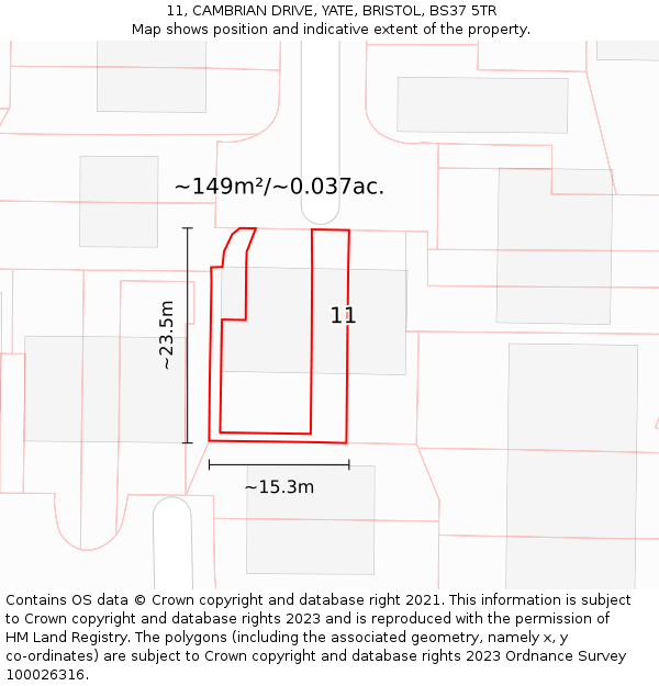 11, CAMBRIAN DRIVE, YATE, BRISTOL, BS37 5TR: Plot and title map