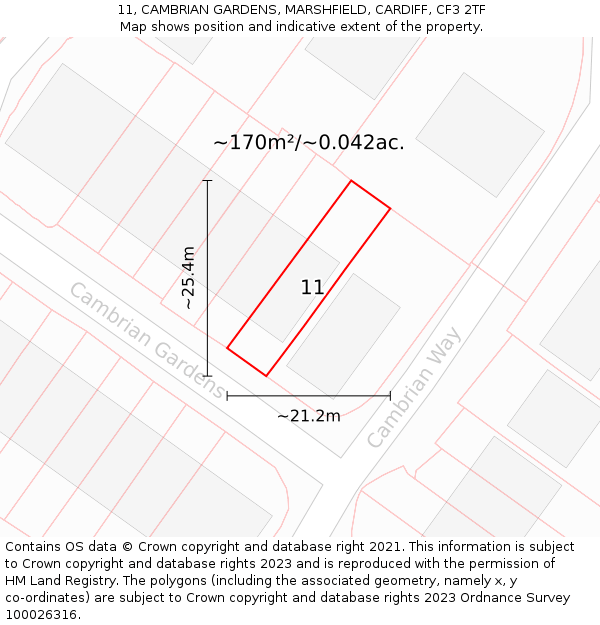 11, CAMBRIAN GARDENS, MARSHFIELD, CARDIFF, CF3 2TF: Plot and title map