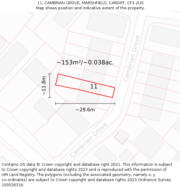 11, CAMBRIAN GROVE, MARSHFIELD, CARDIFF, CF3 2US: Plot and title map