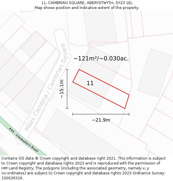 11, CAMBRIAN SQUARE, ABERYSTWYTH, SY23 1EL: Plot and title map