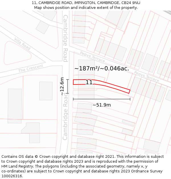 11, CAMBRIDGE ROAD, IMPINGTON, CAMBRIDGE, CB24 9NU: Plot and title map